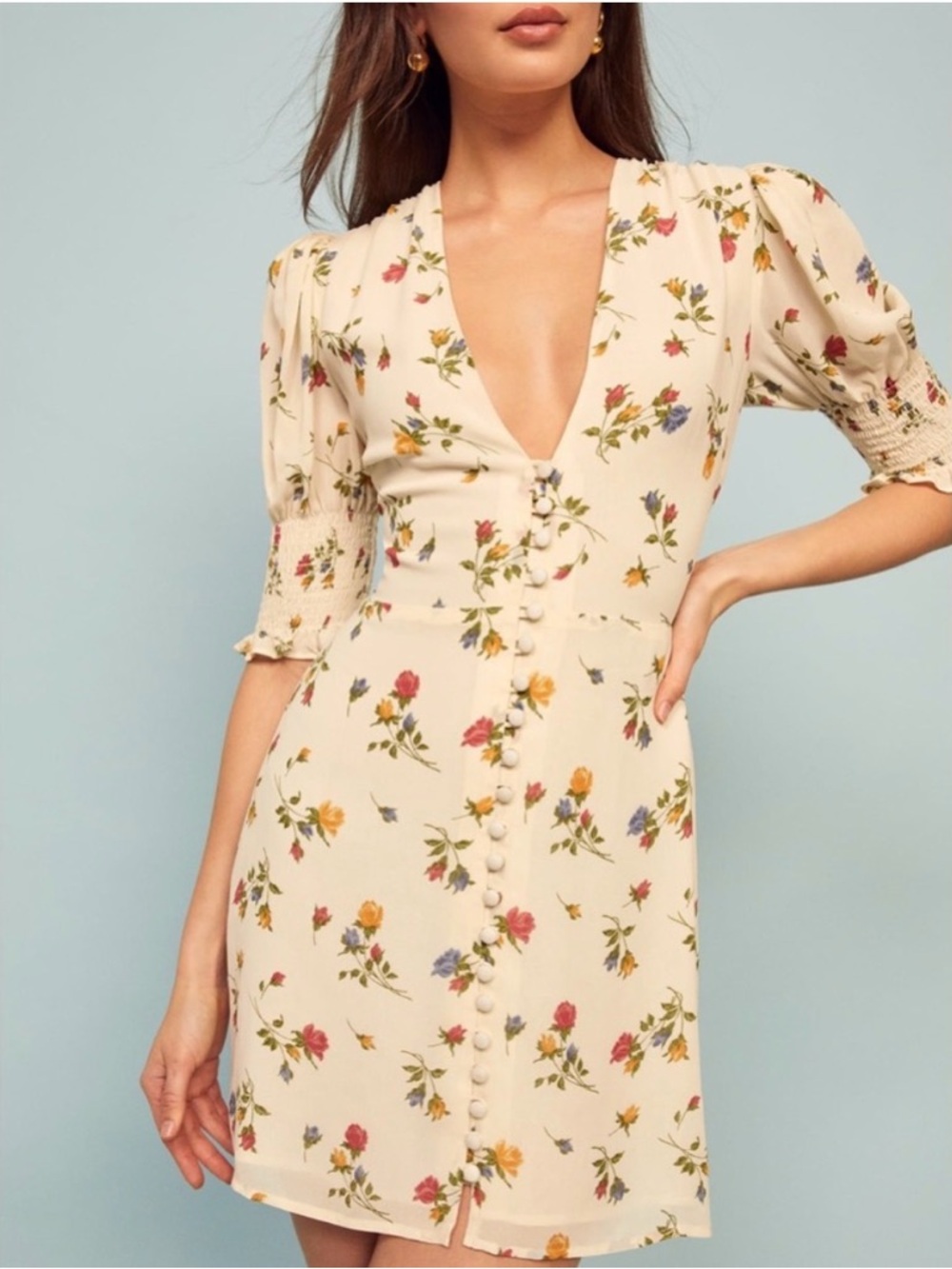 Reformation Alison Floral V-Neck Mini Dress